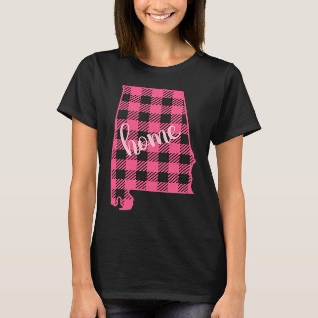 Camiseta Alabama Buffalo Plaid Home State Country Pink Plai (Frente)