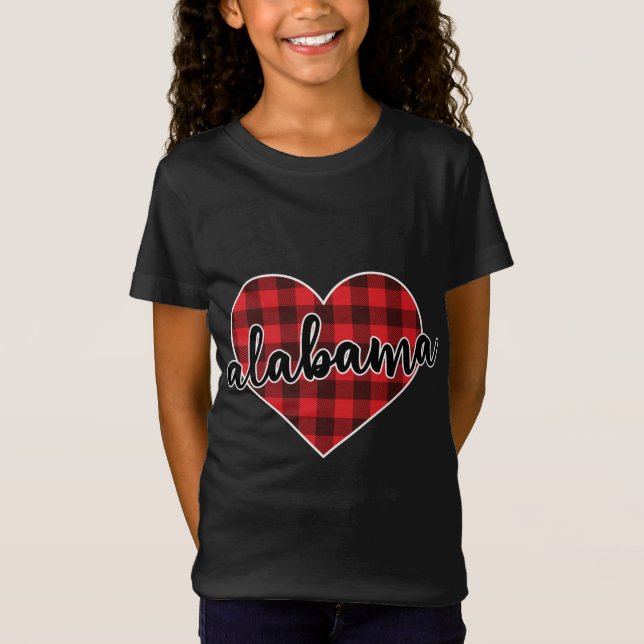 Camiseta Alabama Buffalo Xadrez Heart Cozy no inverno (Frente)