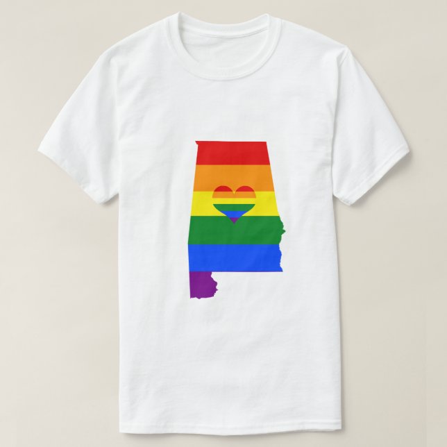 Camiseta Alabama Orgulho gay Rainbow Flag Heart GLBTQ Desig (Frente do Design)