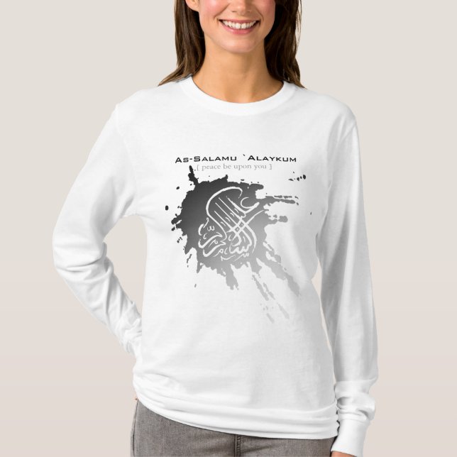 Camiseta Alaikum de Assalamu '- arte árabe da caligrafia (Frente)
