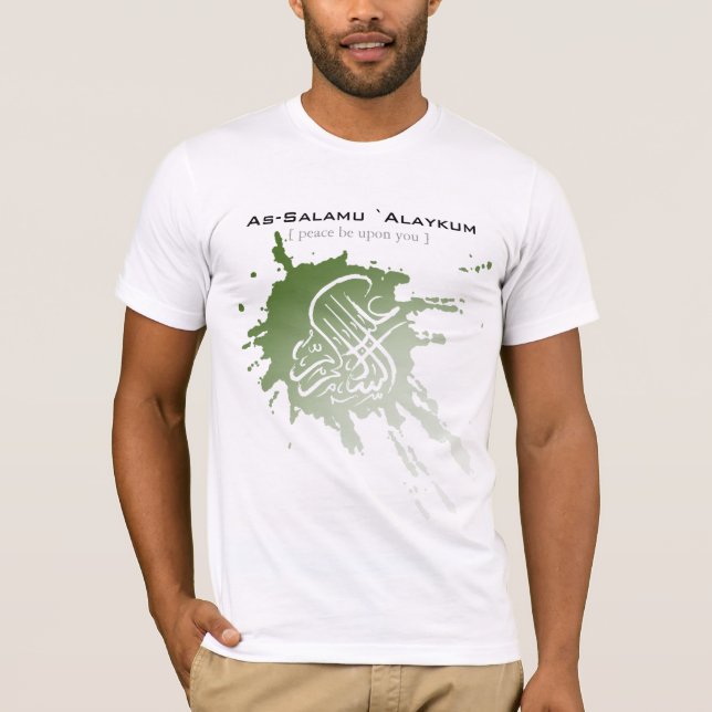 Camiseta Alaikum de Assalamu '- arte árabe da caligrafia (Frente)