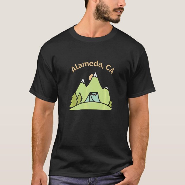 Camiseta Alameda Ca Montanhas subindo acampamento e saindo (Frente)