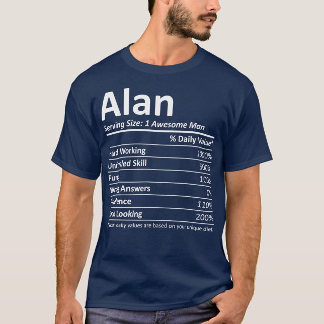 Camiseta ALAN Nutrition Engraçado Birthday Nome Personaliza (Frente)