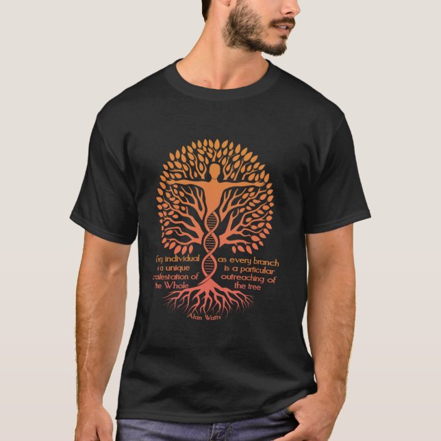 Camiseta Alan Watts Árvore da Vida DNA Espiritual Citação Z (Frente)