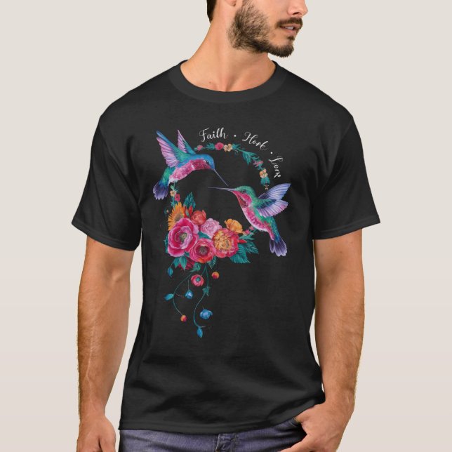 Camiseta Alas de Néctar de Aves Hummingbird Flores de Pluma (Frente)