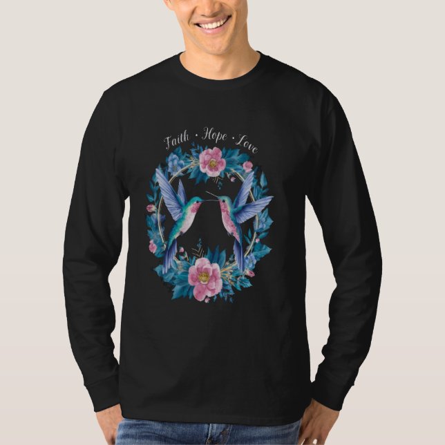 Camiseta Alas de Néctar de Aves Hummingbird Flores de Pluma (Frente)