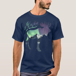 Camiseta Alaska Alaskan Wildlife Moose Aurora Borealis