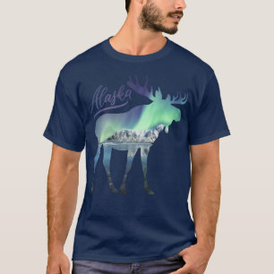 Camiseta Alaska Alaskan Wildlife Moose Aurora Borealis