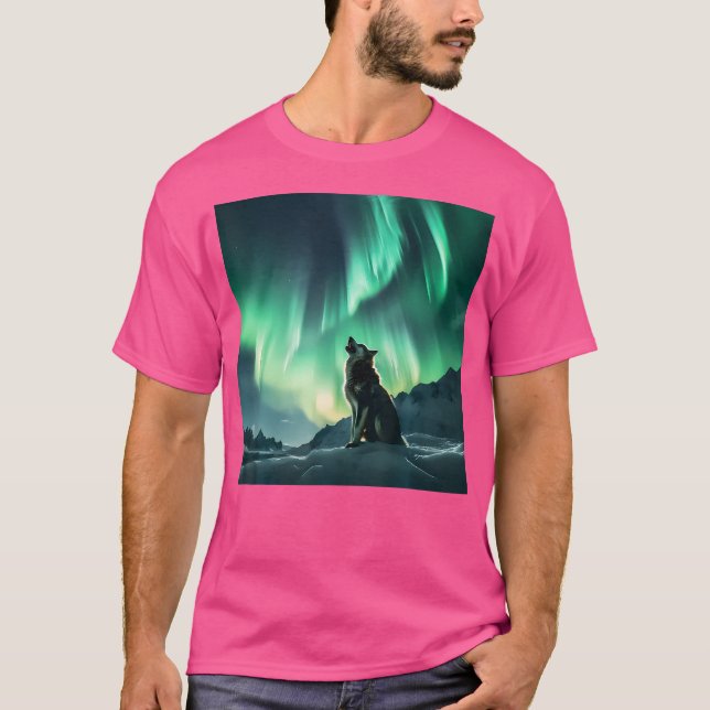 Camiseta Alaska Aurora Borealis Howling Wolf Aestic Phot (Frente)