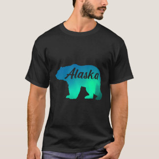 Camiseta Alaska Bear Norte Luz Aurora Borealis Natureza