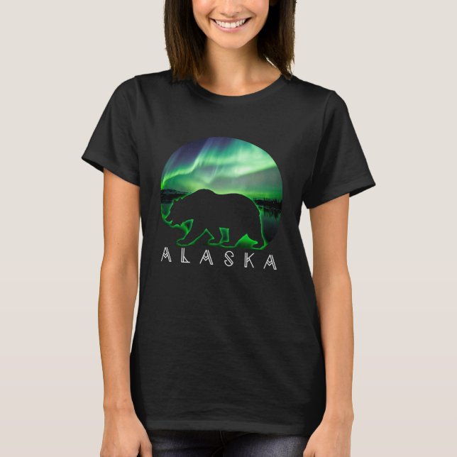 Camiseta Alaska Bear with Aurora Borealis  Alaskan Tourist  (Frente)