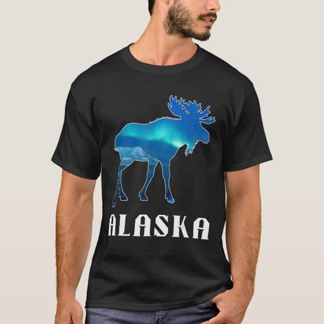 Camiseta Alaska Day Moose Aurora Borealis (Frente)