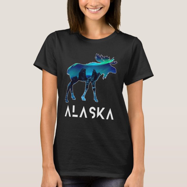 Camiseta Alaska Day Moose Aurora Borealis (Frente)