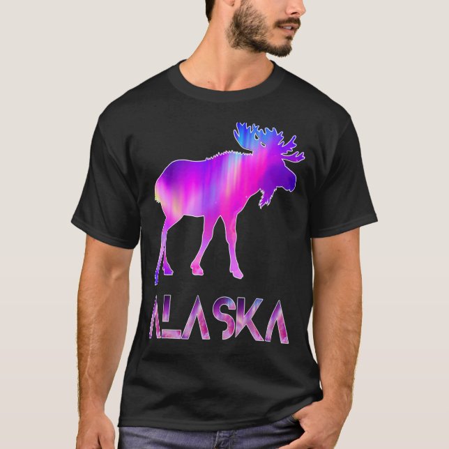 Camiseta Alaska Day Moose Aurora Borealis À Noite (Frente)