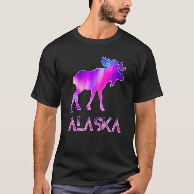 Camiseta Alaska Day Moose Aurora Borealis At Night   (Frente)