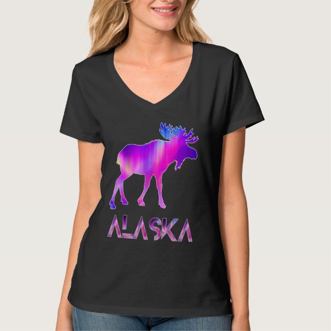 Camiseta Alaska Day Moose Aurora Borealis At Night (Frente)