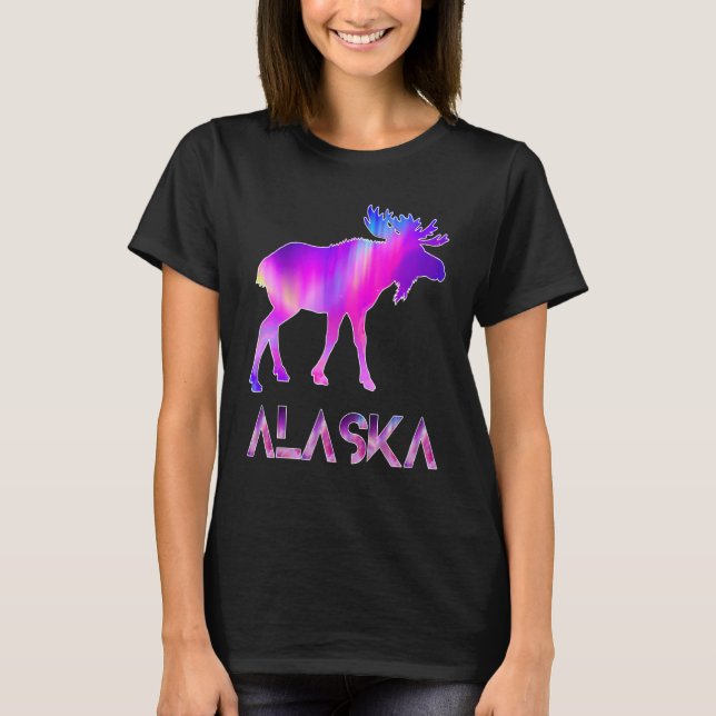 Camiseta Alaska Day Moose Aurora Borealis At Night (Frente)