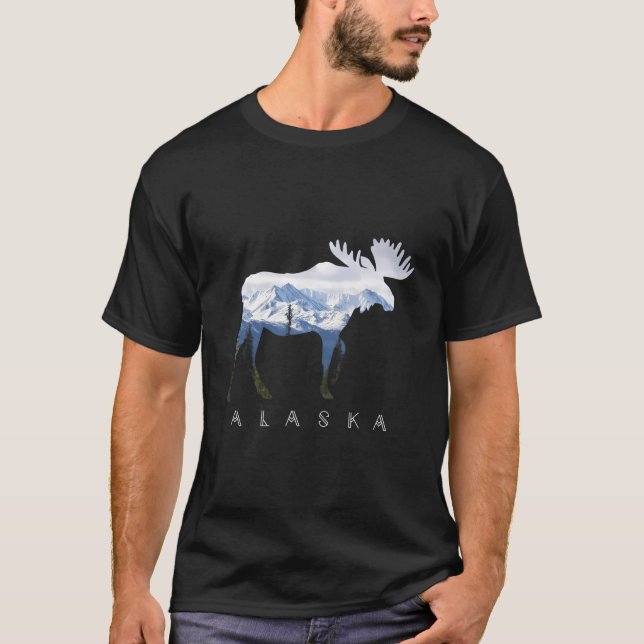 Camiseta Alaska Day Moose Snowy Mountain - Turista do Alasc (Frente)