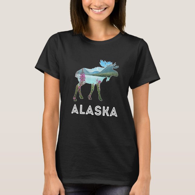 Camiseta Alaska Day Moose Snowy Mountains Alaska Holiday (Frente)