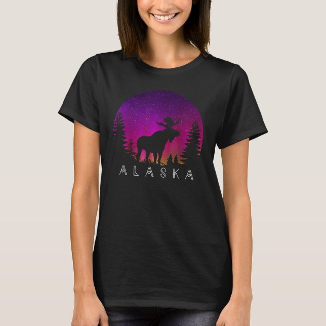 Camiseta Alaska Moose Aurora Borealis  Alaskan Landscape Ph (Frente)