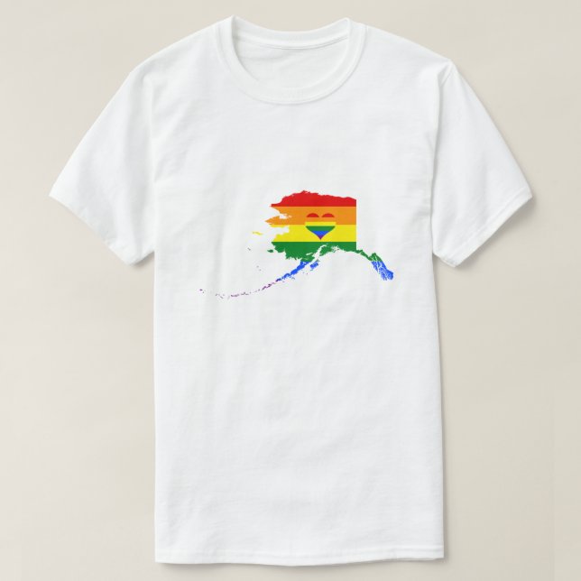 Camiseta Alaska Orgulho gay Rainbow Flag Heart GLBTQ Design (Frente do Design)