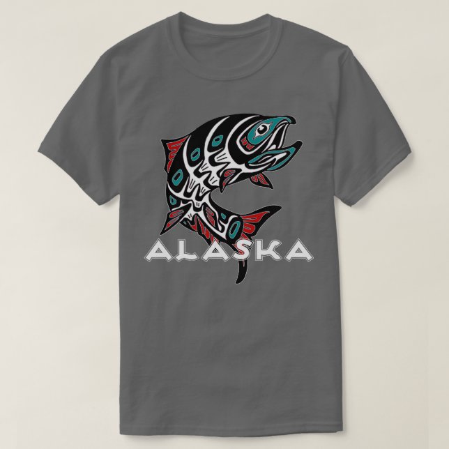 Camiseta Alaska Salmon Pesca Nativo - Indígenas Americano T (Frente do Design)
