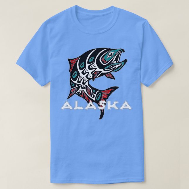 Camiseta Alaska Salmon Pesca Nativo - Indígenas Americano T (Frente do Design)