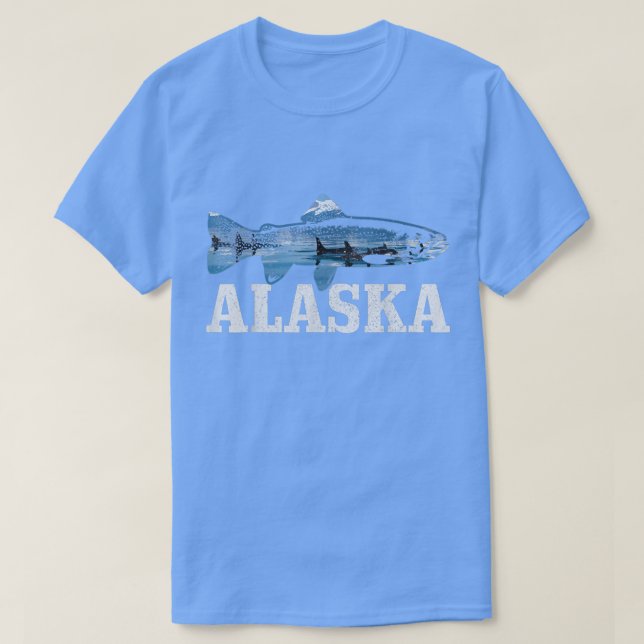 Camiseta Alaska Trout Salmon Fly Fish Orca Whale Na (Frente do Design)