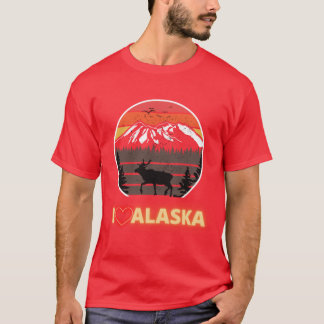 Camiseta Alaska Usa I Love Alaska Mountains Neon Retro Suns