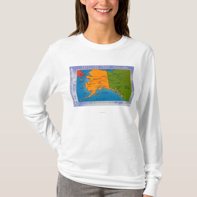 Camiseta AlaskaGreetings do mapa de Alaska (Frente)