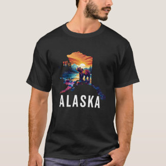 Camiseta Alaskan Bear Animal Alaska Mapeia Suvenires Vacina