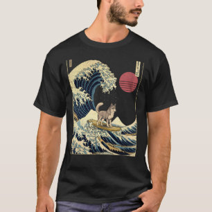Camiseta Alaskan Klee Kai Kanagawa Onda de Surf Japonês