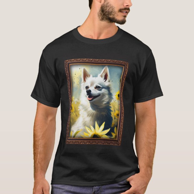 Camiseta Alaskan Klee Kai Pintando Flor De Girassol Mãe Wom (Frente)
