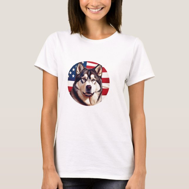 Camiseta Alaskan Malamute com Pavilhão Americano (Frente)