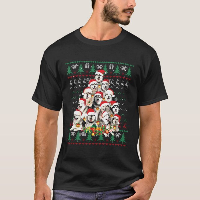 Camiseta Alaskan Malamute Dog Lover Gift Ugly Sweater Xmas (Frente)