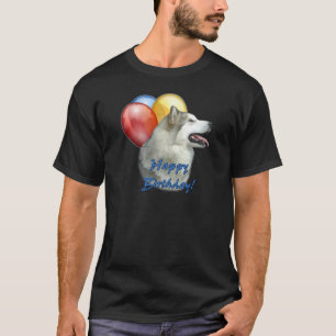 Camiseta Alaskan Malamute Feliz Balões de Aniversário