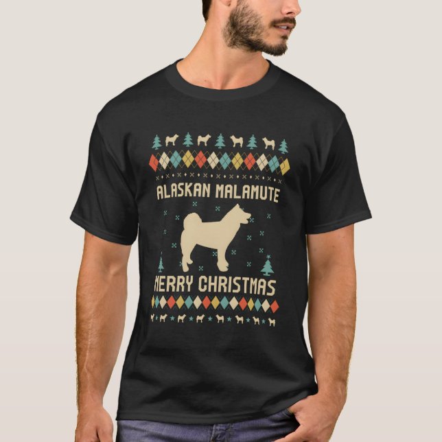 Camiseta Alaskan Malamute Funny Ugly Sweater Retro (Frente)