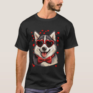 Camiseta Alaskan Malamute Heart Sunglass Arco Tie Valentin