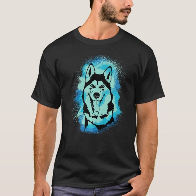 Camiseta Alaskan Malamute Paint Blue Design Cachorro Mãe Pa (Frente)