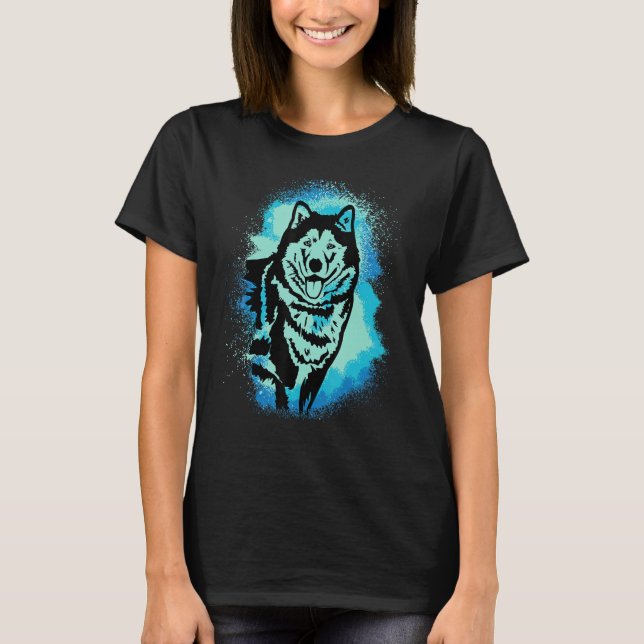 Camiseta Alaskan Malamute Paint Blue Design Dog Mom Dad_1 (Frente)
