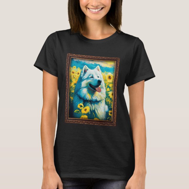 Camiseta Alaskan Malamute Painting Sunflower Flower Mom Wom (Frente)