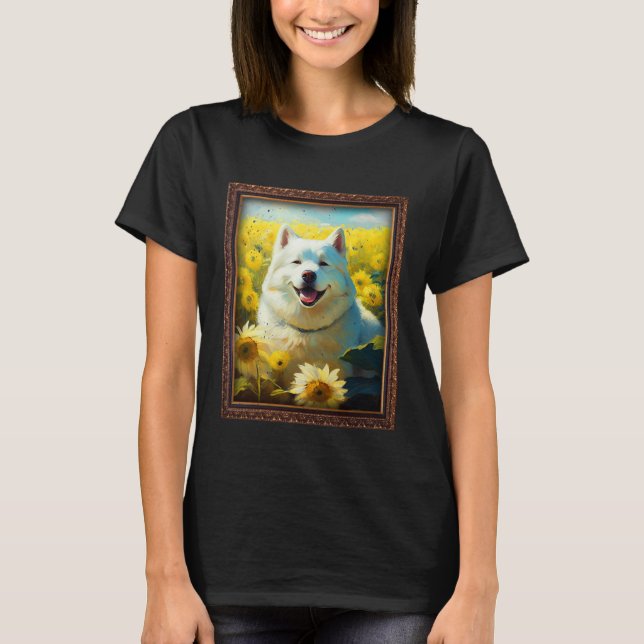 Camiseta Alaskan Malamute Painting Sunflower Flower Mom Wom (Frente)