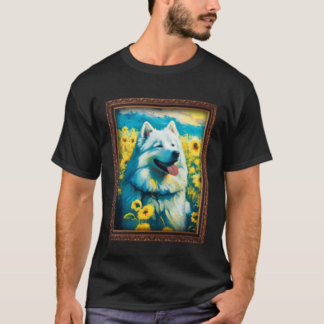 Camiseta Alaskan Malamute Painting Sunflower Flower Mom Wom (Frente)