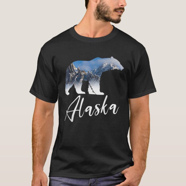 Camiseta Alaskan Mountains Bear Grizzly Alaska State Souven (Frente)
