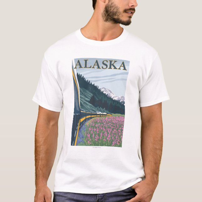 Camiseta AlaskaRailroad e viagens vintage do Fireweed (Frente)