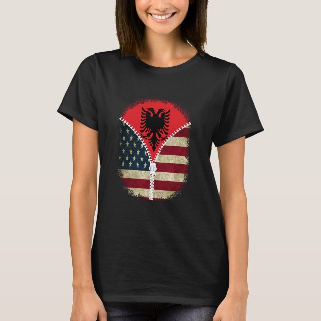 Camiseta Albânia American Flag - EUA Albanês Zipper - EUA (Frente)