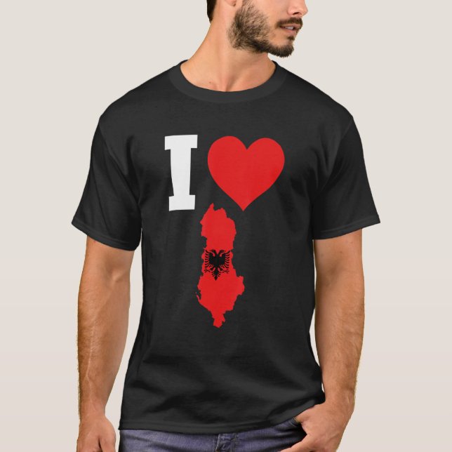 Camiseta Albânia Bandeira da Albânia I Love Albânia (Frente)