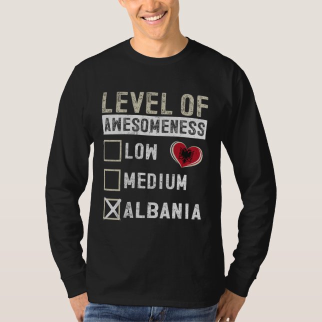 Camiseta Albania Flag Albanians Level Of Awesomeness (Frente)