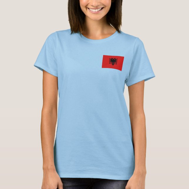 Camiseta Albânia Flag + Mapa T-Shirt (Frente)