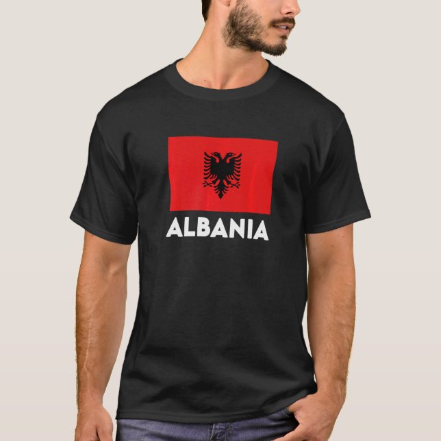 Camiseta Albânia Sinalizador vermelho preto (Frente)